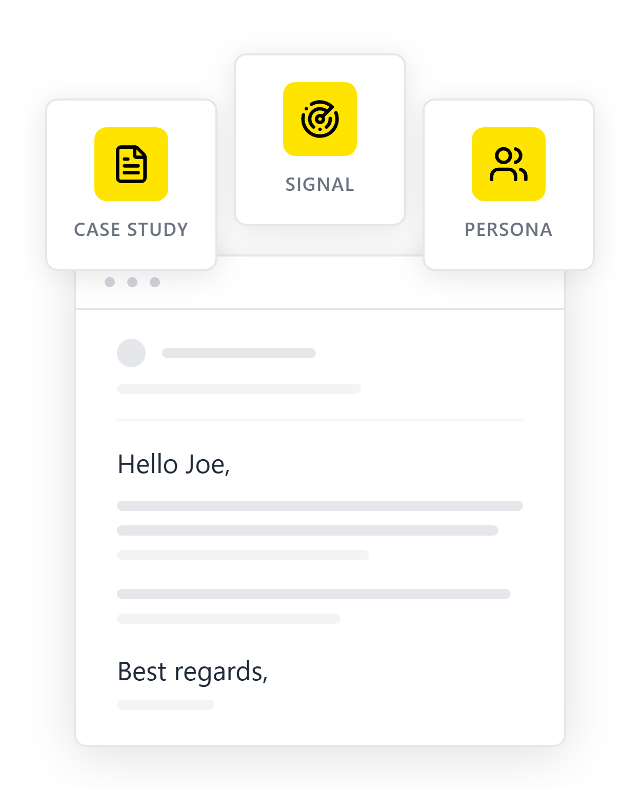 Personas, verticals, case studies, live signals, and languages feeding into one personalized email